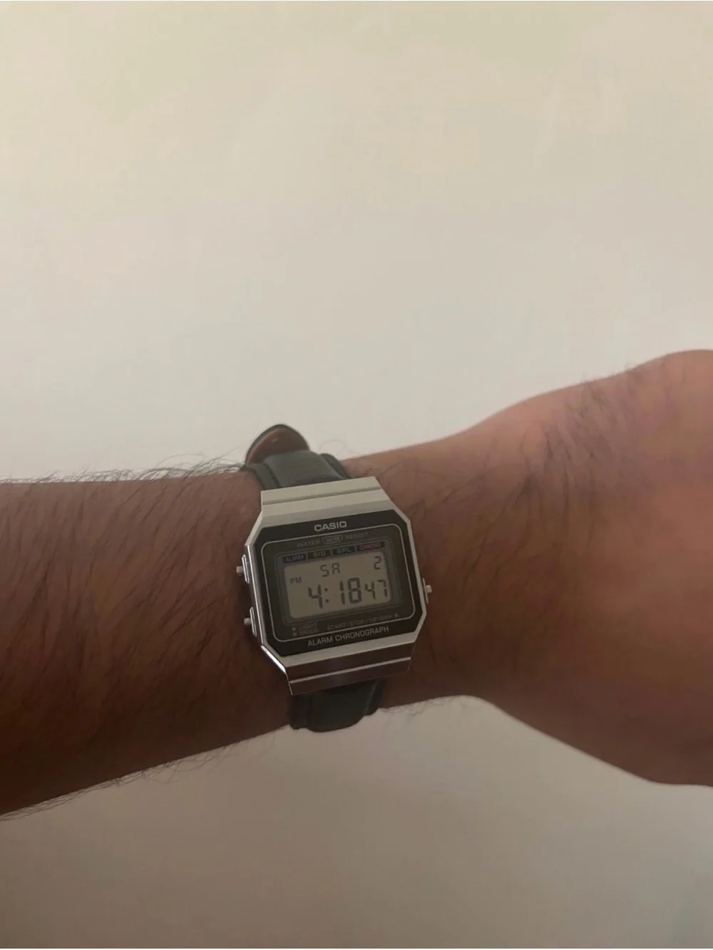Casio Digital Alarm Chronograph Watch - Silver with leather strap